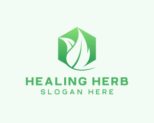 Hexagon Leaf Plant Herb logo design