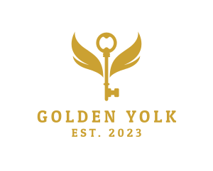 Golden Flying Key Wings logo design