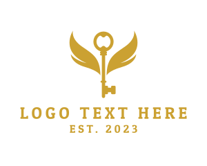 Security - Golden Flying Key Wings logo design