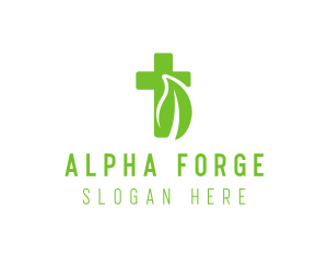 Organic Leaf Cross logo design