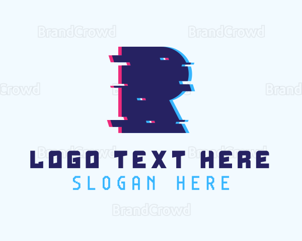 Blue Tech Glitch Letter R Logo