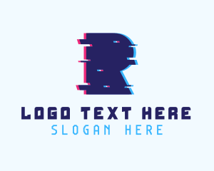 Anaglyph 3d - Blue Tech Glitch Letter R logo design
