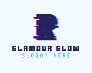 Blue Tech Glitch Letter R Logo