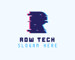 Blue Tech Glitch Letter R logo design