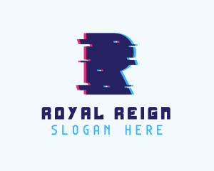 Blue Tech Glitch Letter R logo design