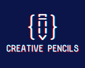 Glitch Pencil Writing logo design