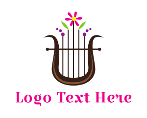 Music - Floral Harp Instrument logo design