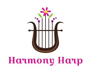 Harp - Floral Harp Instrument logo design