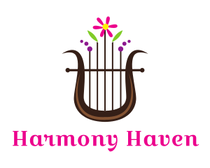Melody - Floral Harp Instrument logo design