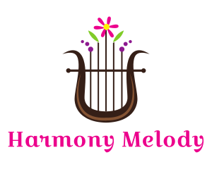 Instrument - Floral Harp Instrument logo design