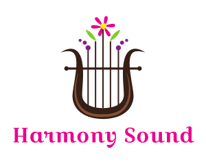 Instrument - Floral Harp Instrument logo design