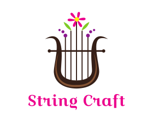 String - Floral Harp Instrument logo design