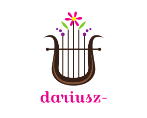 String - Floral Harp Instrument logo design