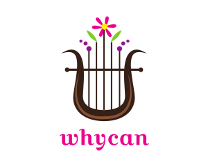 Instrument - Floral Harp Instrument logo design