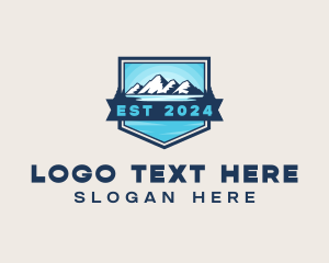 Hiker - Mountain Lake Trekking logo design
