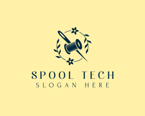 Floral Needle Spool Seamstress logo design