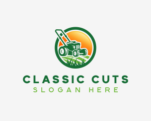 Grass Cutting Lawn Mower logo design