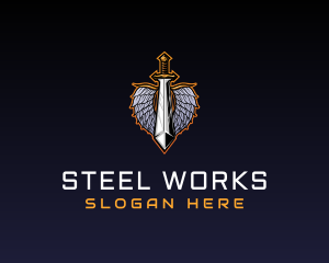 Metallic Sword Wings logo design