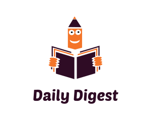 Newspaper - Orange Pencil Reading Learning logo design
