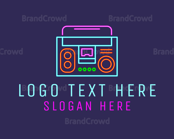 Neon Music Stereo Boombox Logo