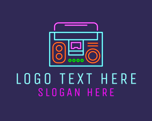 Dj - Neon Music Stereo Boombox logo design