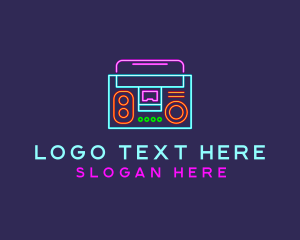 Neon Music Stereo Boombox logo design