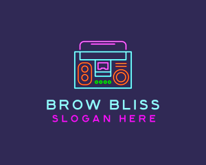 Neon Music Stereo Boombox logo design