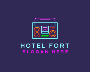 Neon Music Stereo Boombox logo design