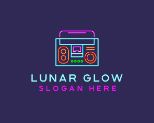 Neon Music Stereo Boombox logo design