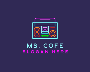 Neon Music Stereo Boombox logo design