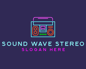 Stereo - Neon Music Stereo Boombox logo design