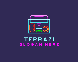 Neon Music Stereo Boombox logo design