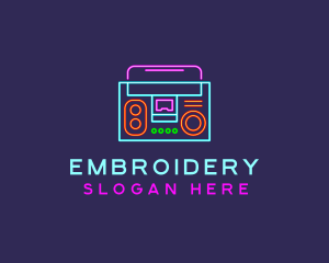 Neon Music Stereo Boombox logo design