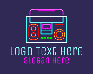 80s - Neon Music Stereo Boombox logo design