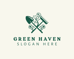 Gardener Shovel Rake logo design