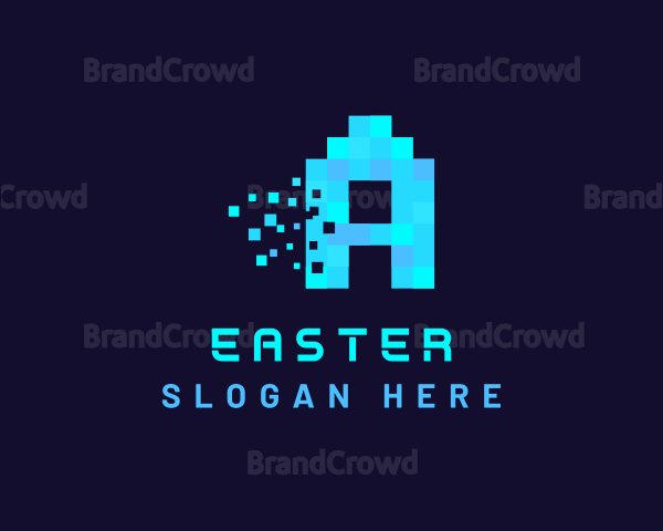 Blue Digital Pixel Letter A Logo