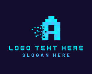 Pixelated - Blue Digital Pixel Letter A logo design