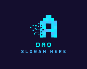 Blue Digital Pixel Letter A Logo