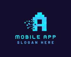 Blue Digital Pixel Letter A Logo