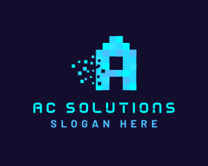 Blue Digital Pixel Letter A logo design