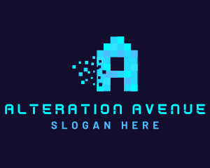 Blue Digital Pixel Letter A logo design