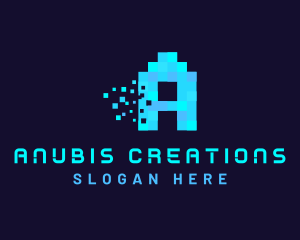 Blue Digital Pixel Letter A logo design