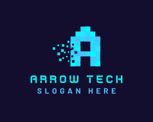 Blue Digital Pixel Letter A logo design