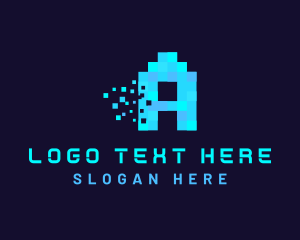 Minecraft - Blue Digital Pixel Letter A logo design