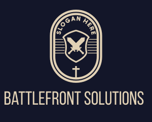 Warfare - Sword Weapon Cross Badge logo design