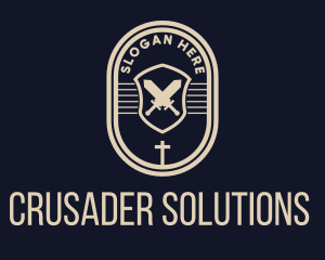 Crusader - Sword Weapon Cross Badge logo design