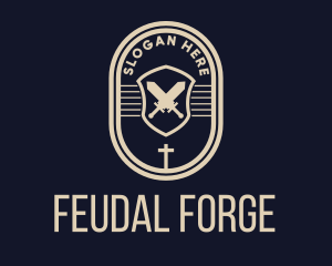 Feudal - Sword Weapon Cross Badge logo design