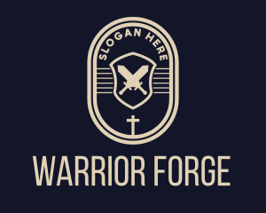 Battle - Sword Weapon Cross Badge logo design