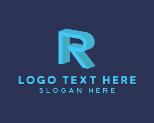 Isometric - 3D Blue Letter R logo design