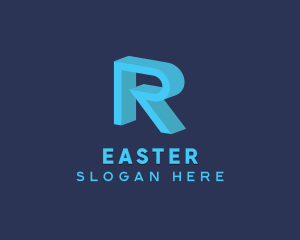 Initial - 3D Blue Letter R logo design